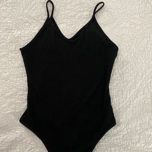 For Sicily - Black Ribbed Tank Thong Bodysuit